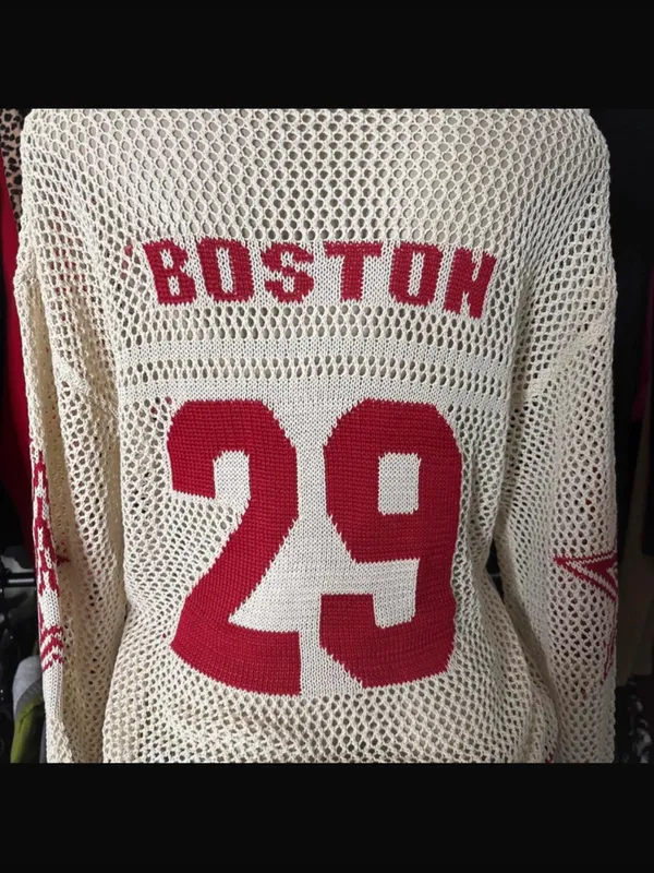 Y2k Graphic Oversized Crochet Jersey Shirt V Neck Long Sleeve Knit Pullover S - Image 11