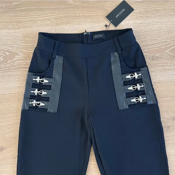Outcast Ester Flare Pants with Silver Buckles Size L in Black - Image 2