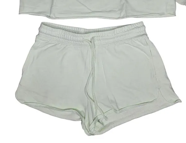 Colsie Women's X-Small Mint Green Cropped Sweatshirt & Shorts Lounge Set pajamas - Image 4