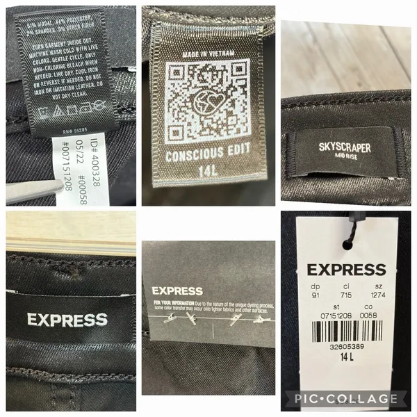NWT Express Womens 14L Pants‎ Satin Coated Black Skyscraper Mid Rise Split Hem - Image 7
