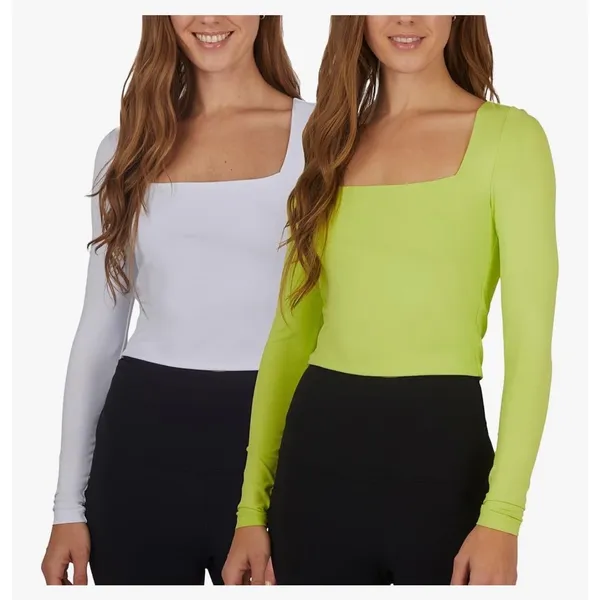 Women's Tops Square Neck Long‎ Sleeve Bundle Size Medium NWT White & Lime Green - Image 2