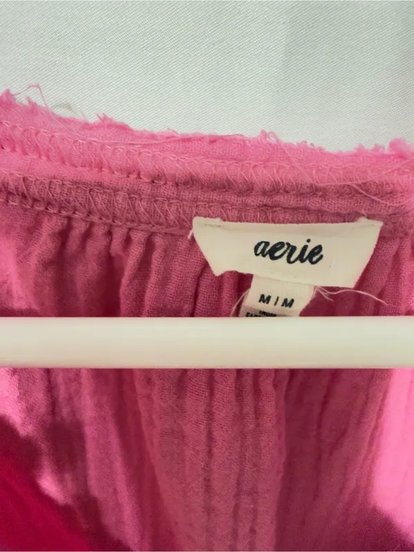 Aerie Pool-To-Party Cropped Shirt Pink Gauze Top Size Medium - Image 8