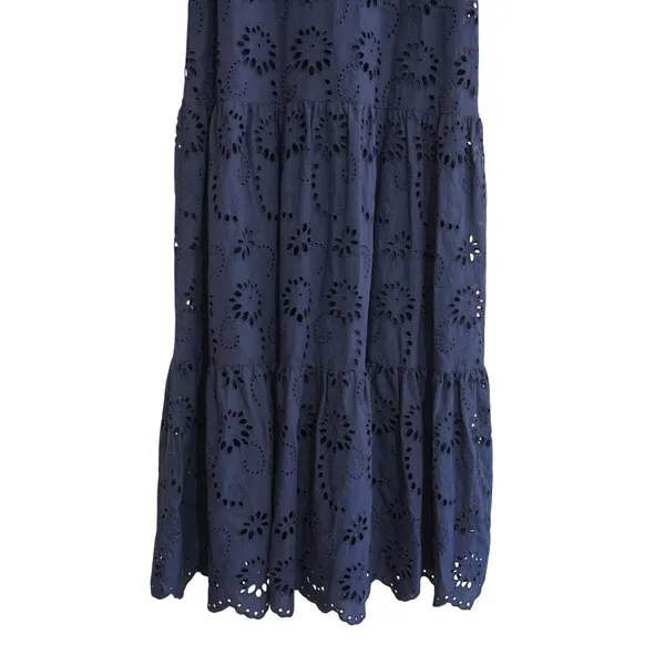 Charlie B XS Navy Blue Cotton Eyelet Tiered‎ Midi Dress Sleeveless 100% Cotton - Image 5