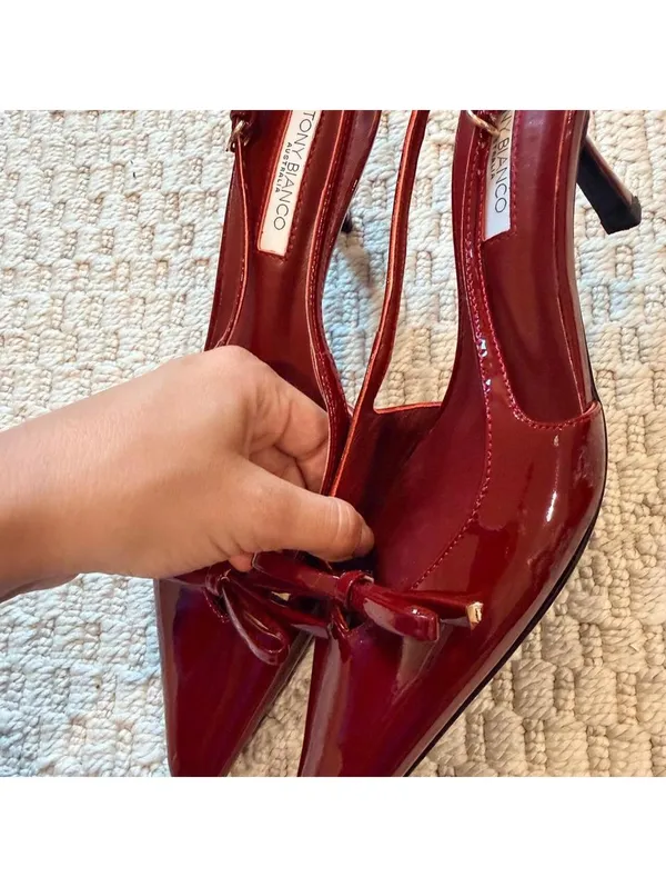 Tony Bianco Quill Slingbacks Kitten Heels in Bordeaux Patent - Image 4