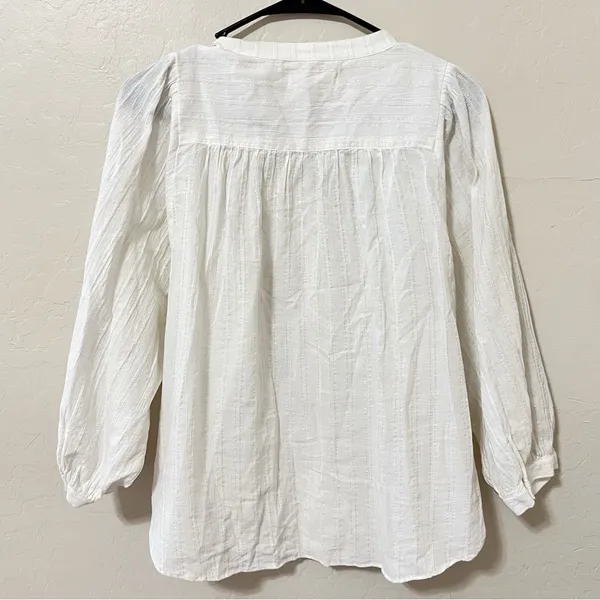 Madewell White Shimmer Stripe Button-Down Peasant Top - Image 6