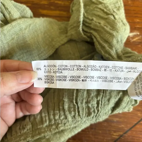 Zara Green Crinkle Gauze Puff Sleeve Ruffle Mini Dress Size M - Image 3