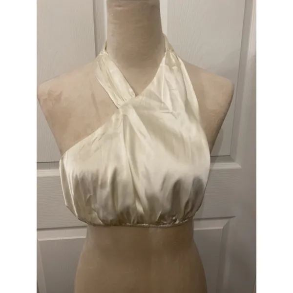 NWT Danielle Bernstein WeWoreWhat Satin Stretch Charmeuse Halter Top Ivory M - Image 4