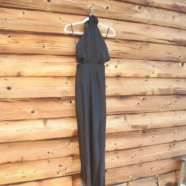NWT MINKPINK XS Black Satin Halter Cut Out Maxi Dress Gown - Image 5