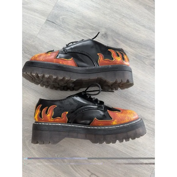 VTG 90's Y2K Womens Black Flame Oxford Platform Shoes Punk Goth Chunky Size 7.5 - Image 5