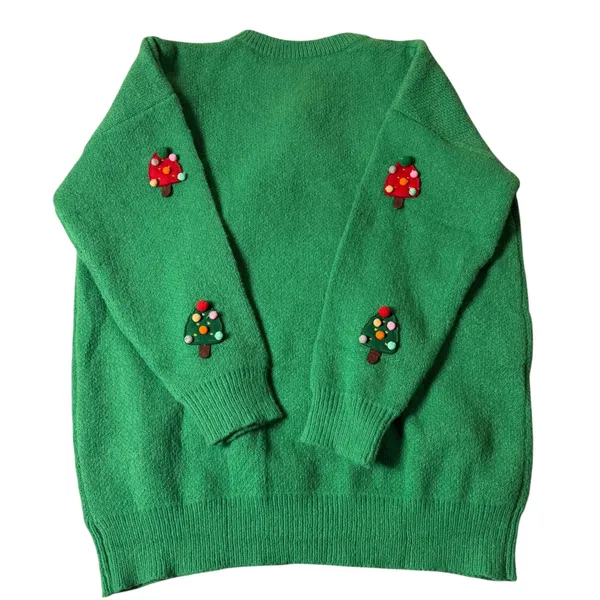 Green Ugly Christmas Sweater Women Large 3D Reindeer Tree Pom Poms Holiday Party - Image 2