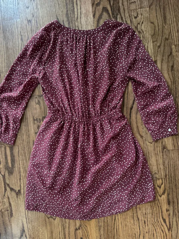 Madewell 6 Medium Mini Dress Long Sleeve Burgundy white polka dots Silk Babydoll - Image 8