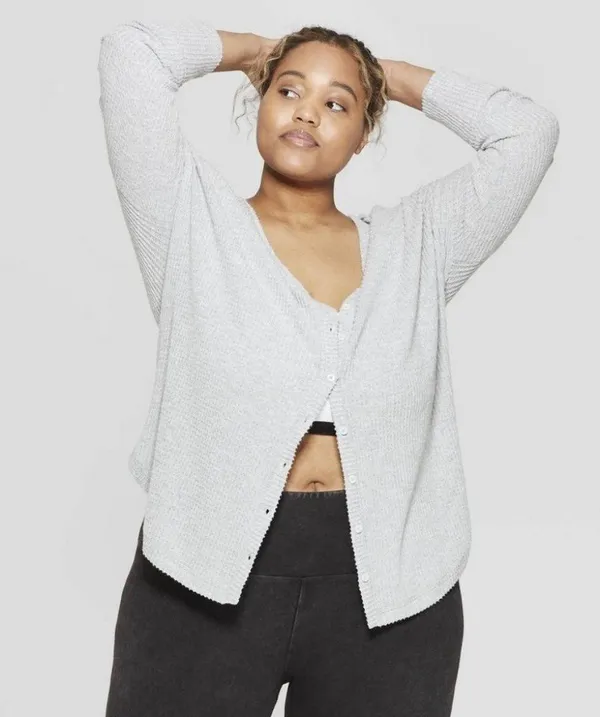 Target Colsie Grey Waffle Knit Button Down Thermal - Image 2