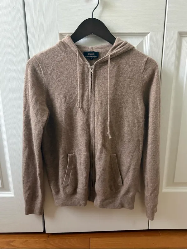 Quince Mongolian Cashmere Full-Zip Hoodie in Oatmeal - Image 2