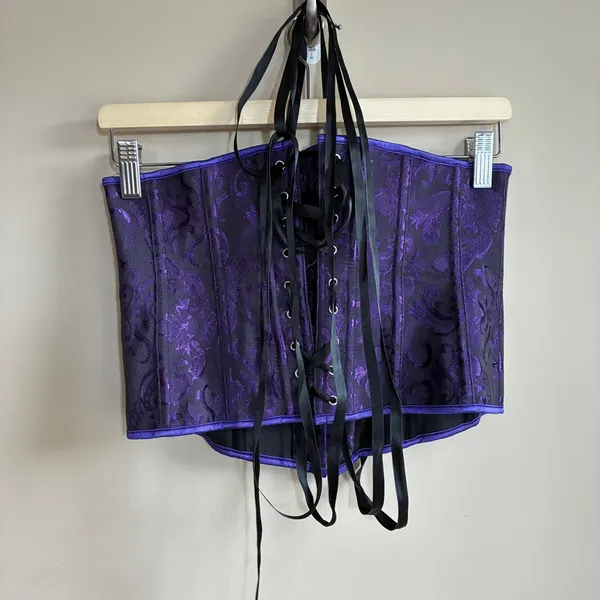 Brocade Damask Lace Up Corset Top Large Purple Women Structured Boned - Image 3