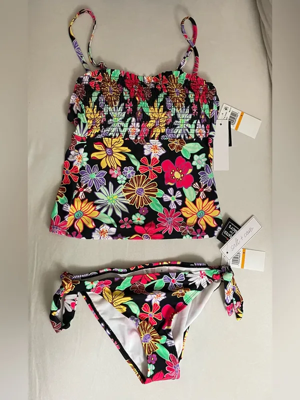 Salt & Cove SET NWT Biking Swimsuit Multi Colored Size S Junior Black - Image 3