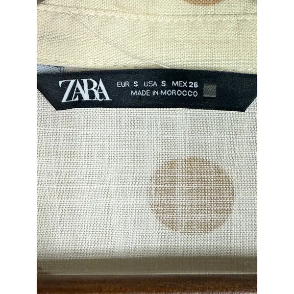 Zara Button Up Shirt Textured Polka Dot Collared Long Sleeve Small Ivory Beige - Image 8