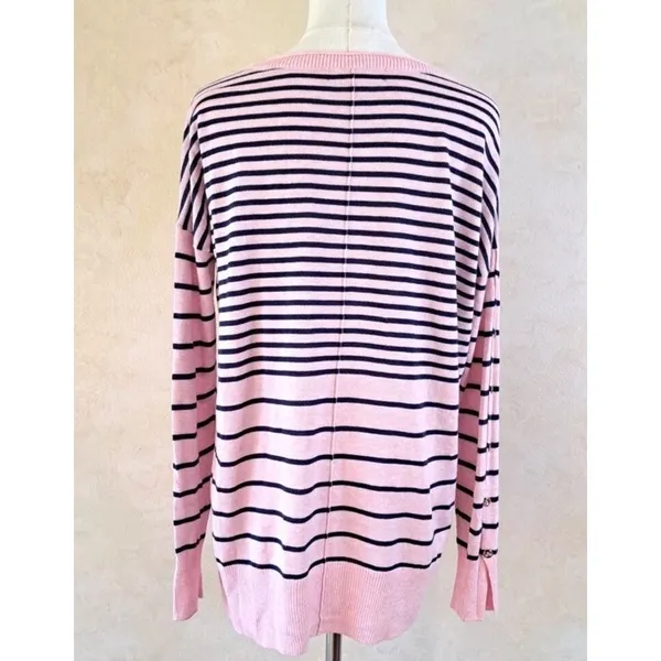 Lilly Pulitzer Melenie Cool-Max Sweater L Heathered Pink Tropics Stripe Nautical - Image 5