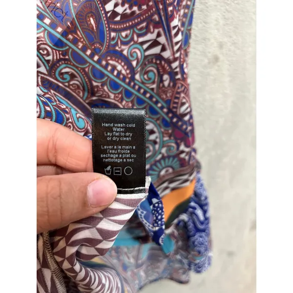 Clover Canyon Flower Power‎ Blouse XS Blue Paisley Scarf Print Indie New - Image 9