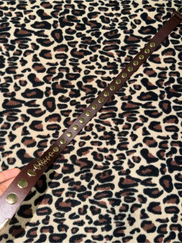 2000s brown leather belt with gold studs - Image 3