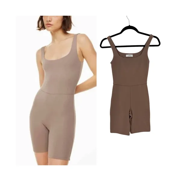 Aritzia Babaton Contour Squareneck Bodycon Romper Deep Taupe Brown Size XS - Image 2