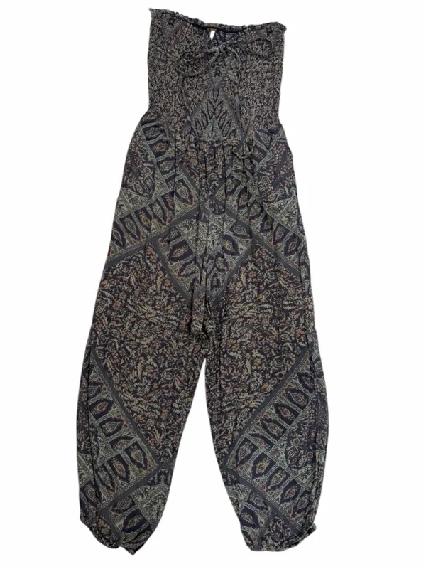Free People Paisley Smocked Jumper M Boho Chic Balloon Leg Whimsigoth Jumpsuit - Image 5
