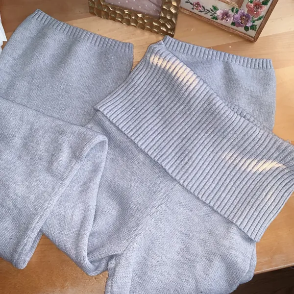 Forever 21 Gray Sweater Knit Foldover Bootcut Pants - Image 7