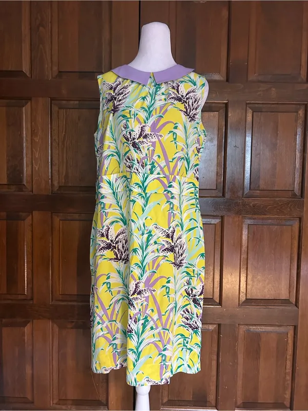 Kate Spade Neal Silk Flora Peter Pan Collar Dress Yellow Tropical Floral Size 8 - Image 2