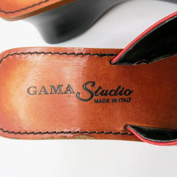 Vintage 90s Gama Studio Red Leather Platform Clog Toe Sandals - Image 7