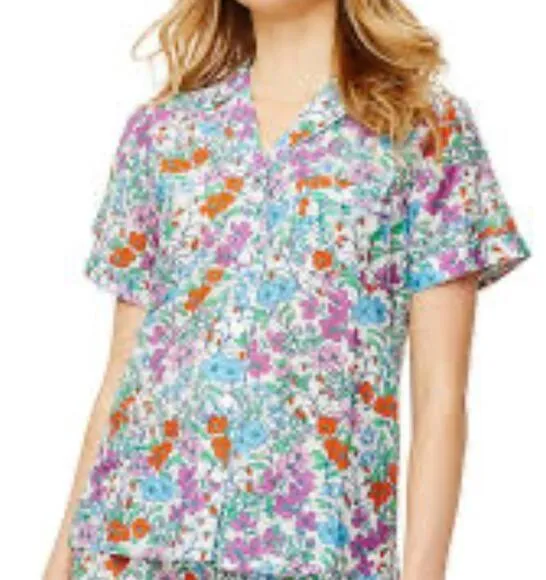 Roller Rabbit Blomst Lulu Pajama Top Only Size L Multi Color Cotton Silk Blend - Image 2