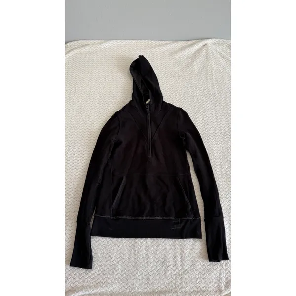 FP Movement Free People Black Quarter Zip Mesh Panel Hoodie Sweatshirt Small - Image 2