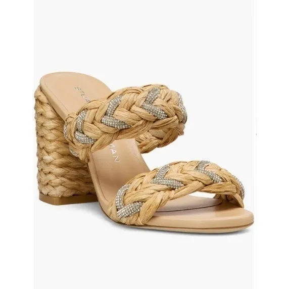Stuart Weitzman Lana 85 Raffia Crystal Slide Sandals Estimated Size 9 - Image 6