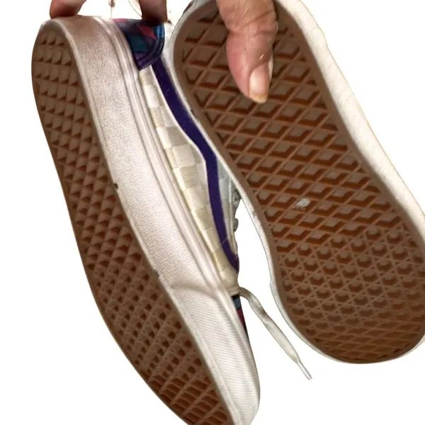 Vans Off the Wall Size 7 Checkered Design Canvas Shoes With Pink Blue Purple - Image 10