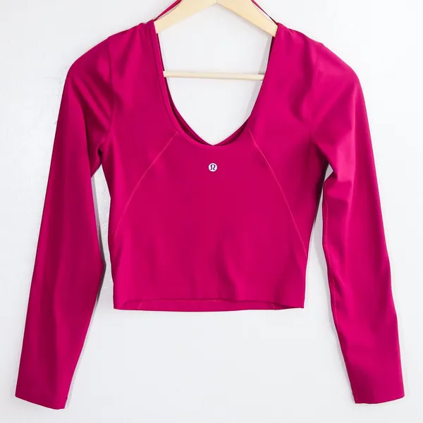 Lululemon Align V-Neck‎ Cropped Long Sleeve Top Magenta Purple Women 2 Gym Yoga - Image 5