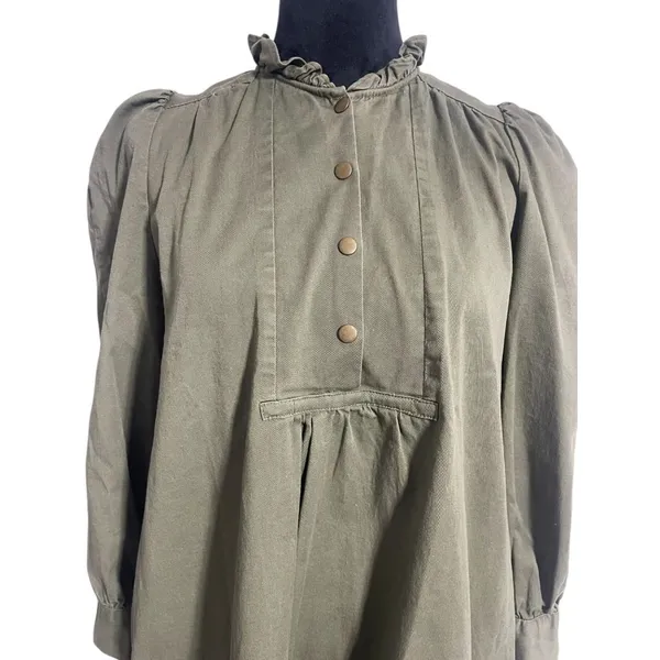 Tuckernuck Pomander Place Medium Green Claiborne Dress Short Long Sleeve Olive - Image 4