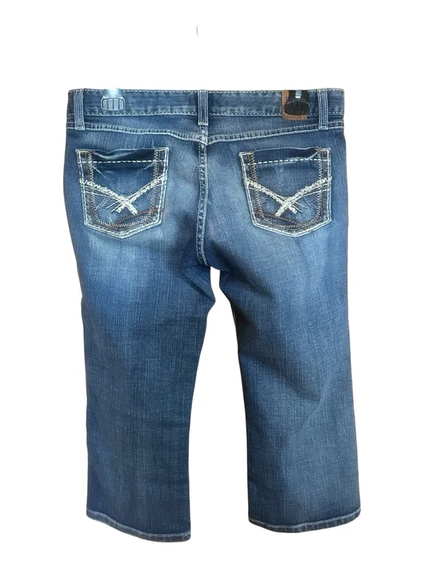 BKE Women’s Blue Light Distressed Sabrina Cropped Jeans. Mid Rise - Image 3