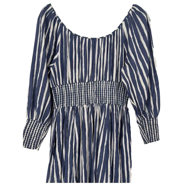 NWT Anthropologie Long Sleeve Sweetheart Midi Dress Blue Striped Size Small Boho - Image 11