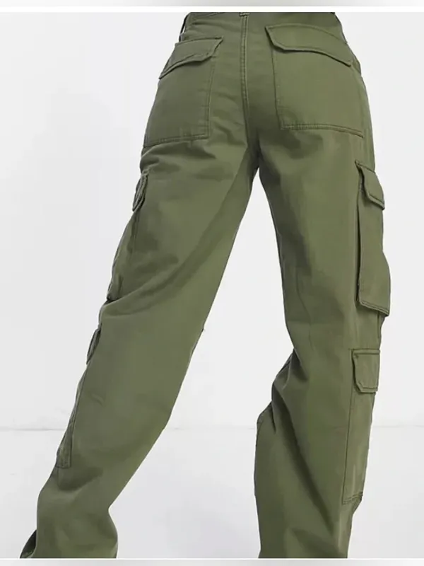 Bershka Olive Green Cargo Pants 4 Pockets Cotton Straight Multicargo Size 4 - Image 4