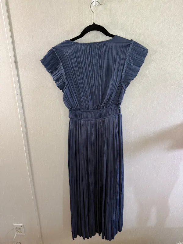 Moon River Blue Pleated Flutter Sleeve Midi Maxi Dress Size Small - Image 4