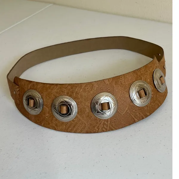 Vintage Embossed Faux Leather Wide Concho Belt Western Boho 28–32 Cowgirl Edgy - Image 16