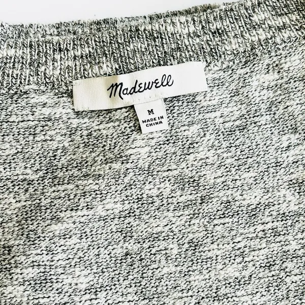 Madewell Gray Heather V-Neck Short Sleeve Sweater Medium - Image 3