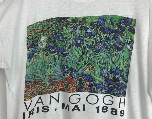 Vintage 90s Van Gogh Irises Painting Single Stitch Tee Tshirt Graphic Art L/XL - Image 4