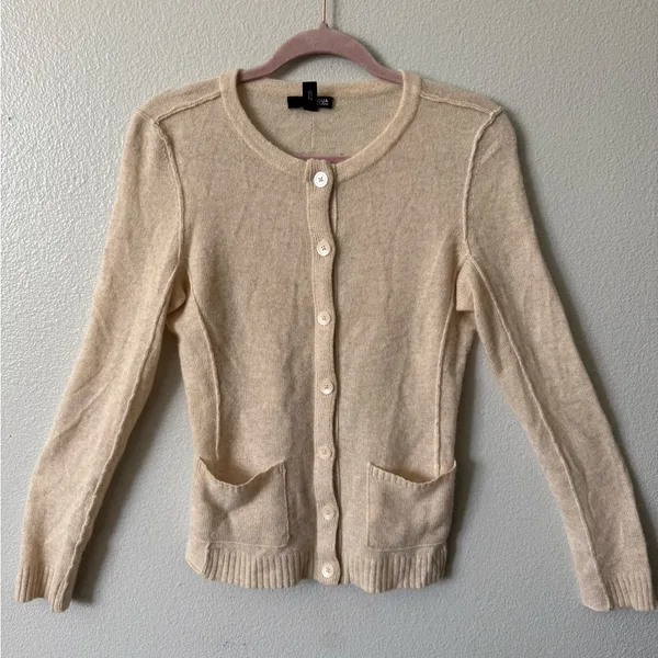 100% Cashmere AQUA Cream Button Front Cardigan Sweater M | Classic Luxe Knit - Image 2