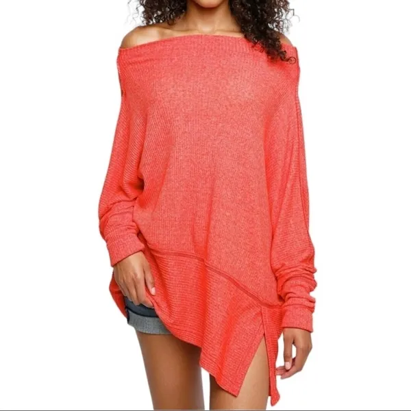 Free People Top XS Cherry Coral‎ We The Free Londontown Thermal Oversized - Image 4