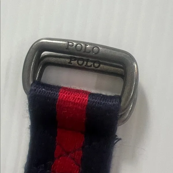 Vintage Ralph Lauren Polo Women's Red/Blue Stripe Double D Ring Preppy Belt - Image 4