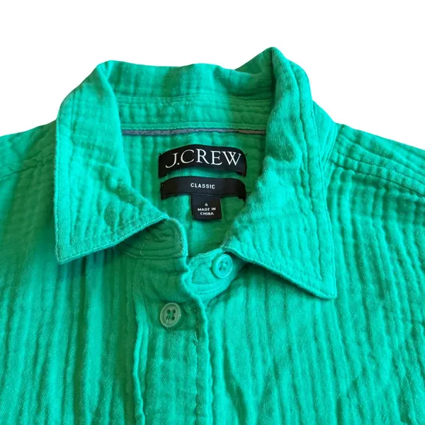 J. Crew Re-Imagined Classic Fit Gauze Button-Down Shirt Green Size 4 Women's - Image 2