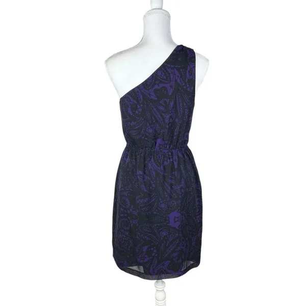 Express‎ Purple Black One Shoulder Chiffon Sheath Cocktail Dress Size Small - Image 2