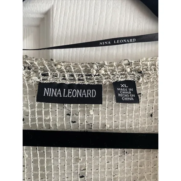 Nina Leonard Open Knit Mesh Cardigan Womens Size XL‎ Cream Boho Festival Minimal - Image 2