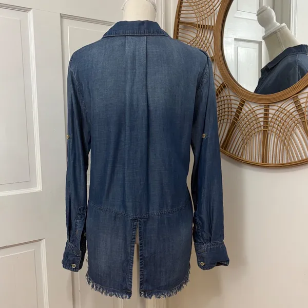 Cloth & Stone Chambray Tunic Shirt M Frayed Hem Western Festival Boho Cowgirl - Image 2