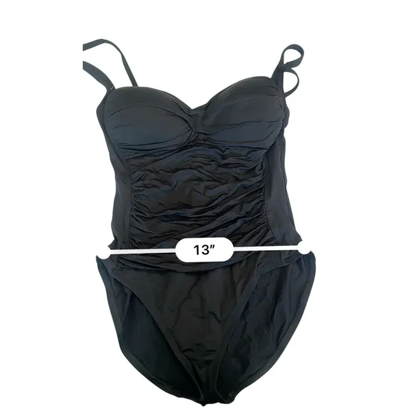 La Blanca Women's One Piece Swimsuit Black Strapless Halter Ruched Size 12 - Image 9