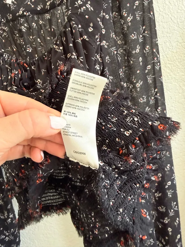 Free People Lolita Long Sleeve Floral Blooms Blouse Black‎ S - Image 7